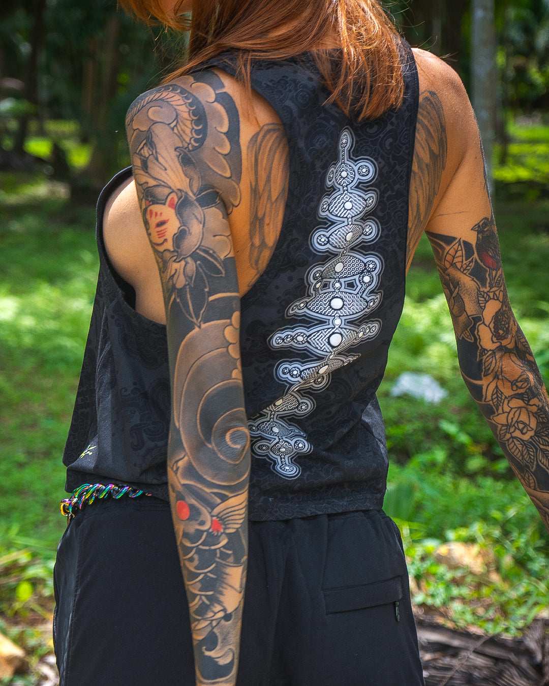 Tank Top Woman / Black Cotton Shinke - MAYAN CODEX Galactik Spine
